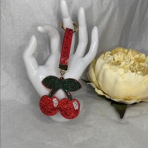 Sparkling Cherry Keychain with Red and Green Accents